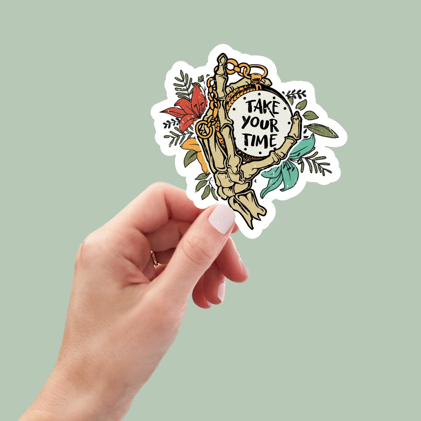 take your time skeleton stickers, water bottle sticker, laptop sticker, inspirational sticker, decal, kindle stickers, journaling stickers