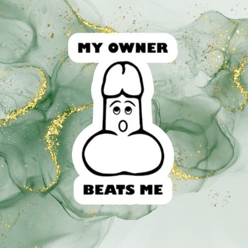 my owner beats me, laptop sticker, laptop stickers, funny stickers, sarcastic stickers, snarky stickers, cute stickers, kindle stickers