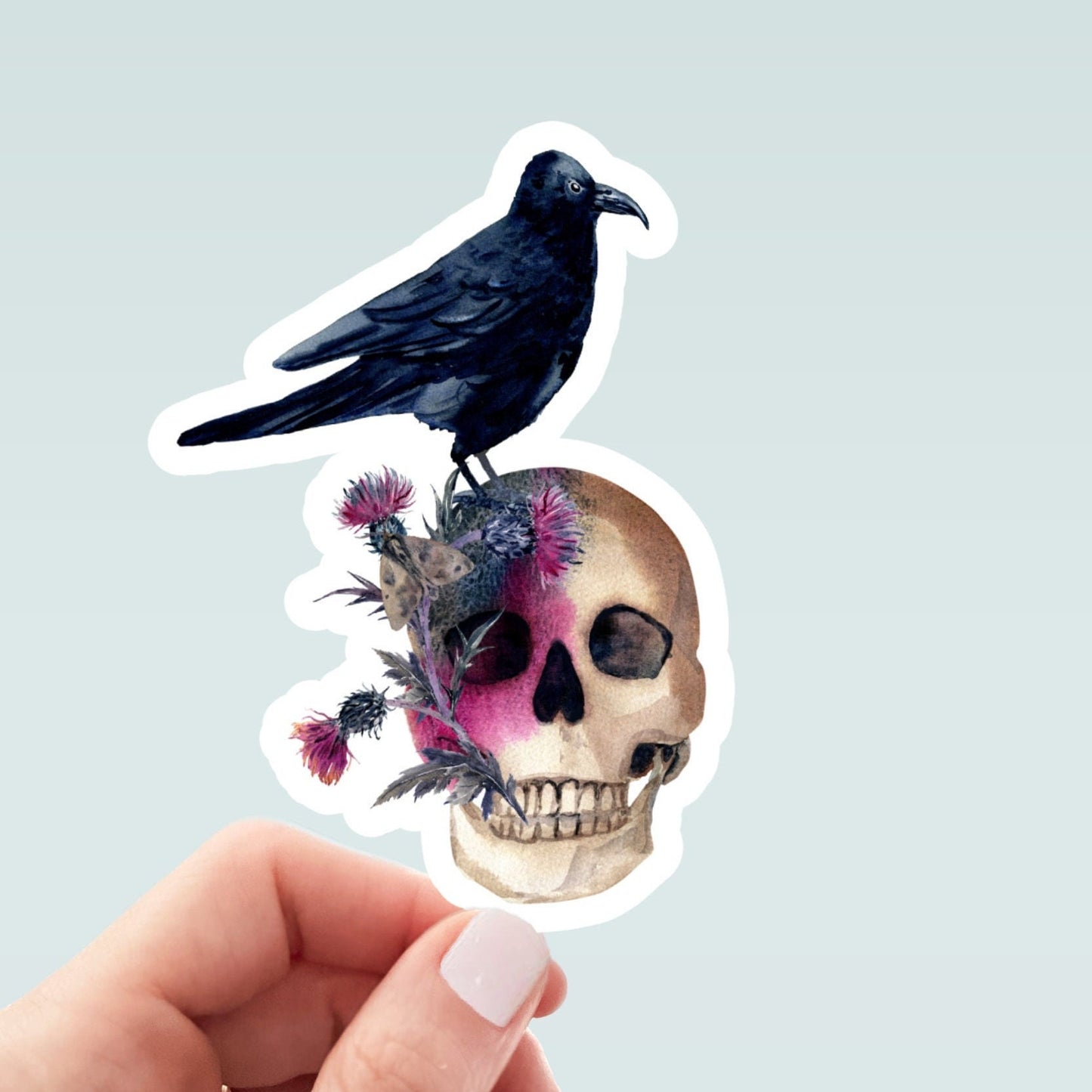 raven skull waterproof vinyl sticker