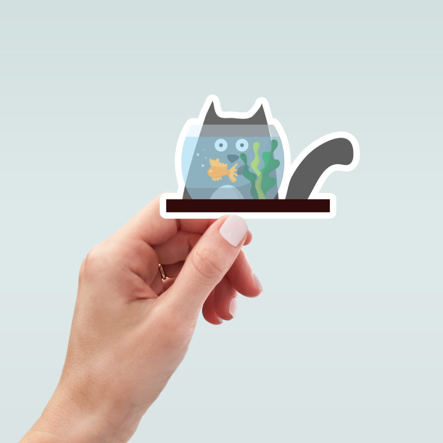 cat fishbowl waterproof vinyl sticker, funny stickers, laptop sticker, water bottle sticker, kindle sticker, decals