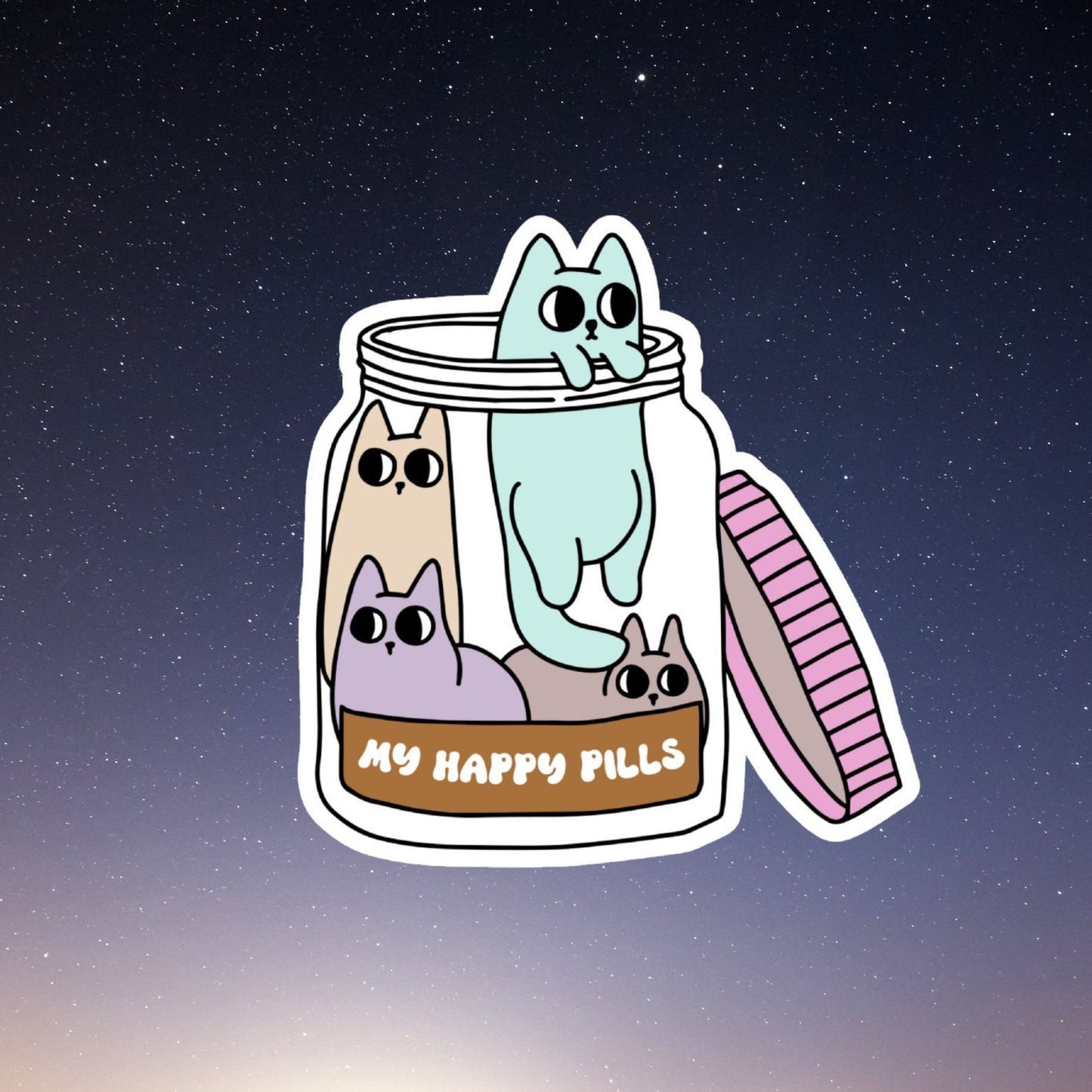 happy pills funny cat sticker, motivational sticker, laptop sticker, water bottle sticker, planner sticker, decals