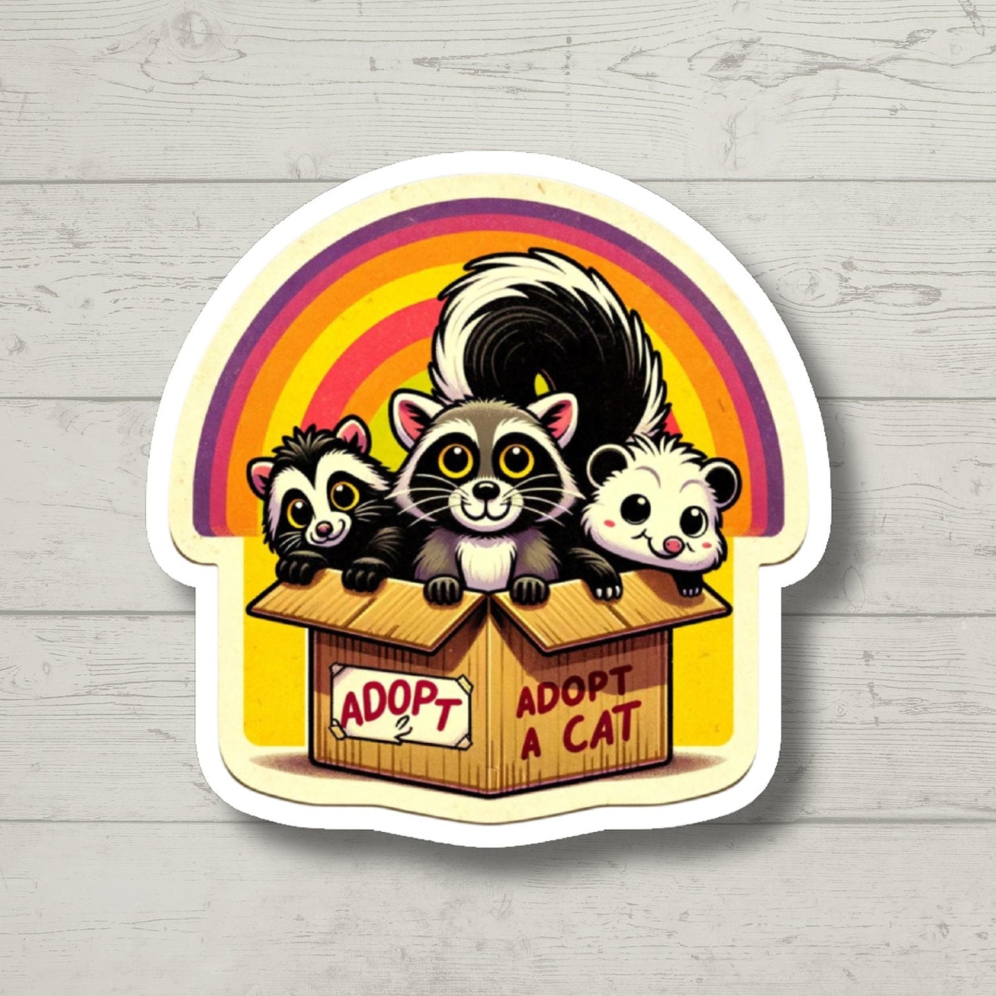 adopt a cat funny raccoon, skunk and possum sticker