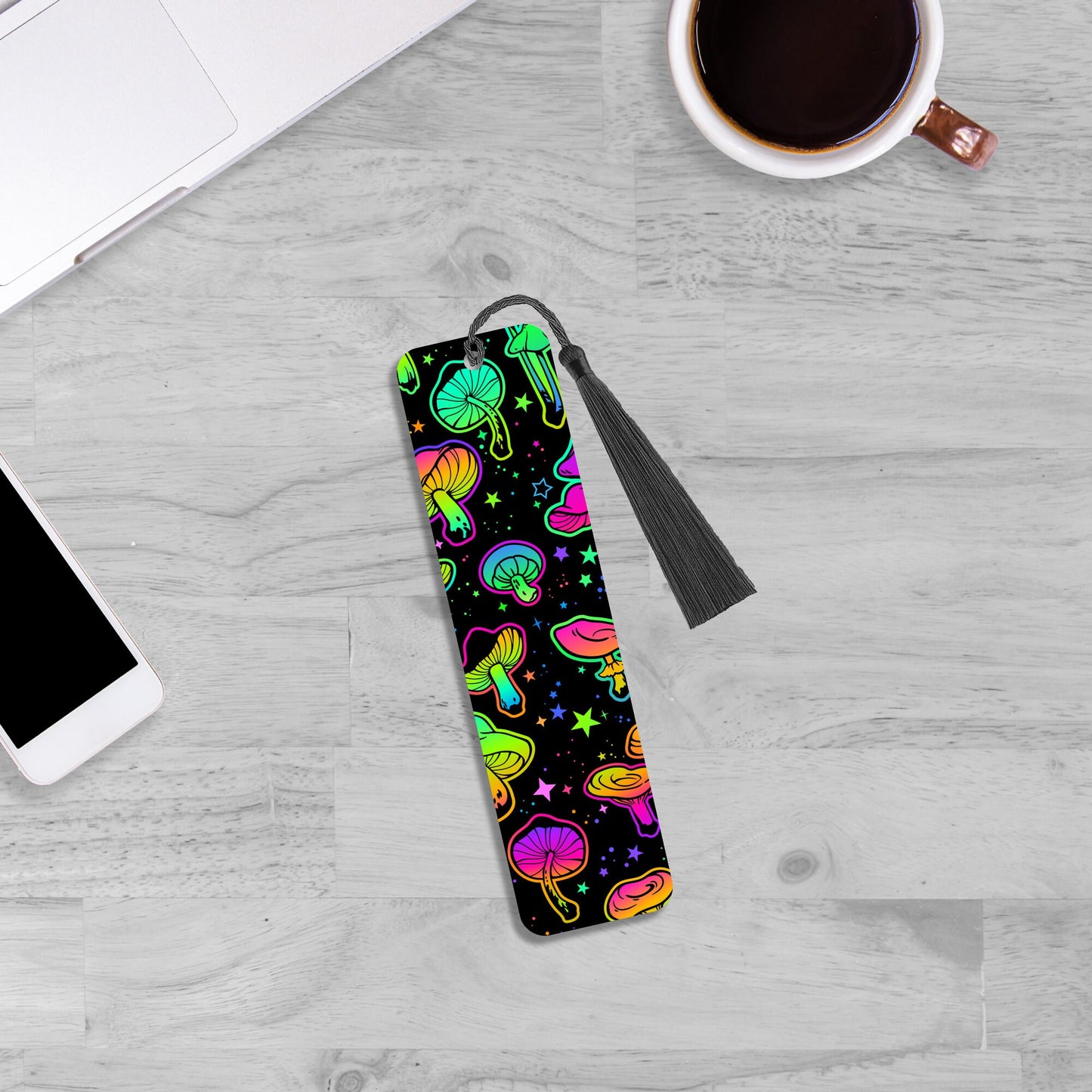 neon mushrooms bookmark, metal bookmark, reading, book lover gift, bookish, cute bookmarks