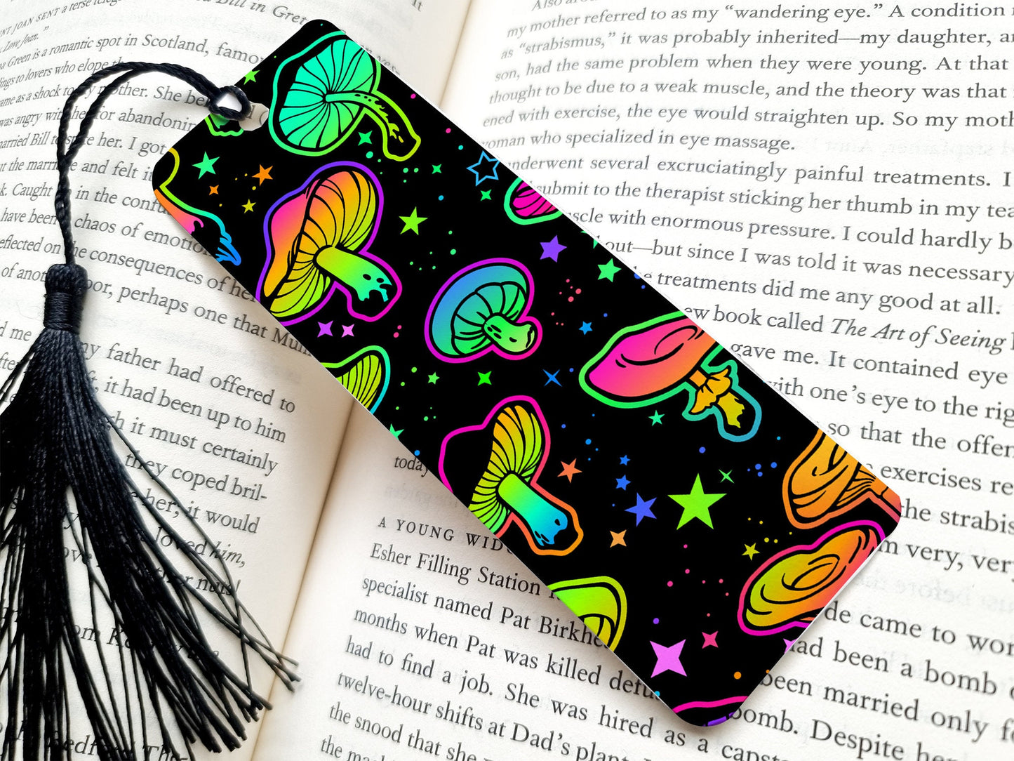 neon mushrooms bookmark, metal bookmark, reading, book lover gift, bookish, cute bookmarks