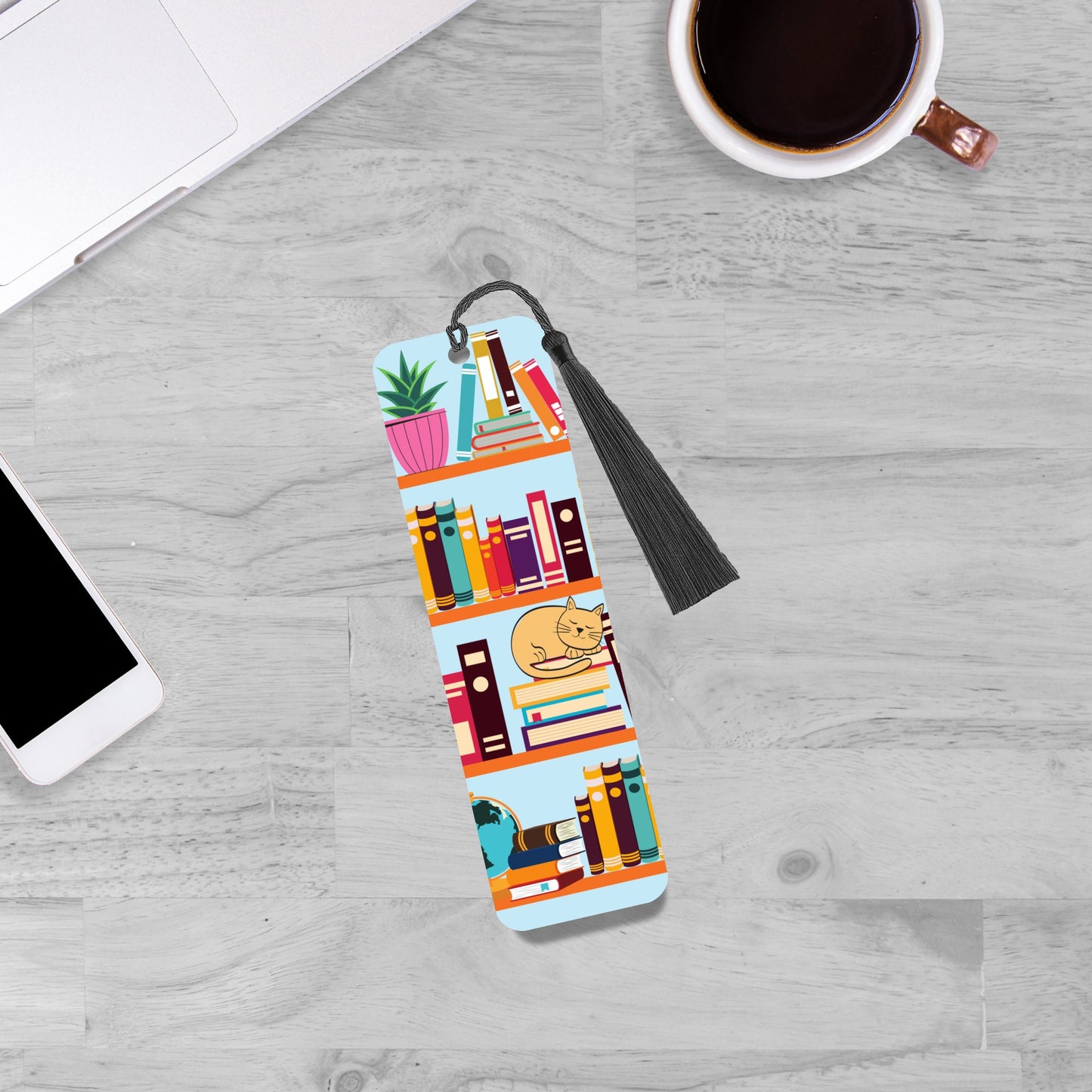 cat and books on bookshelf bookmark, metal bookmark, reading, book lover gift, bookish, cute bookmarks