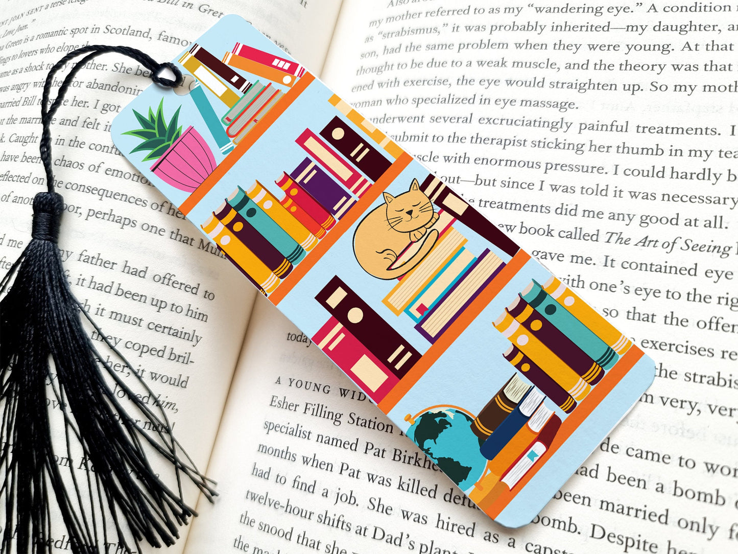 cat and books on bookshelf bookmark, metal bookmark, reading, book lover gift, bookish, cute bookmarks