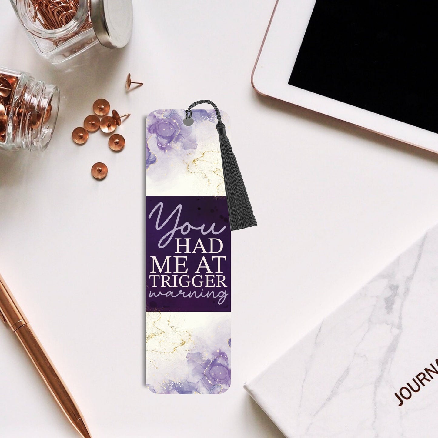 trigger warning bookmark, smut, metal bookmark, reading, book lover gift, bookish, cute bookmarks