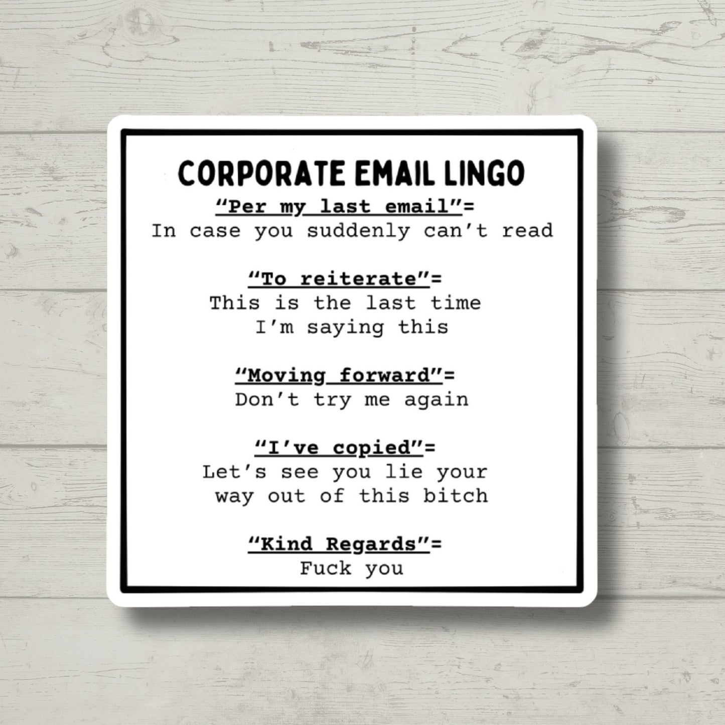 funny sticker corporate email lingo