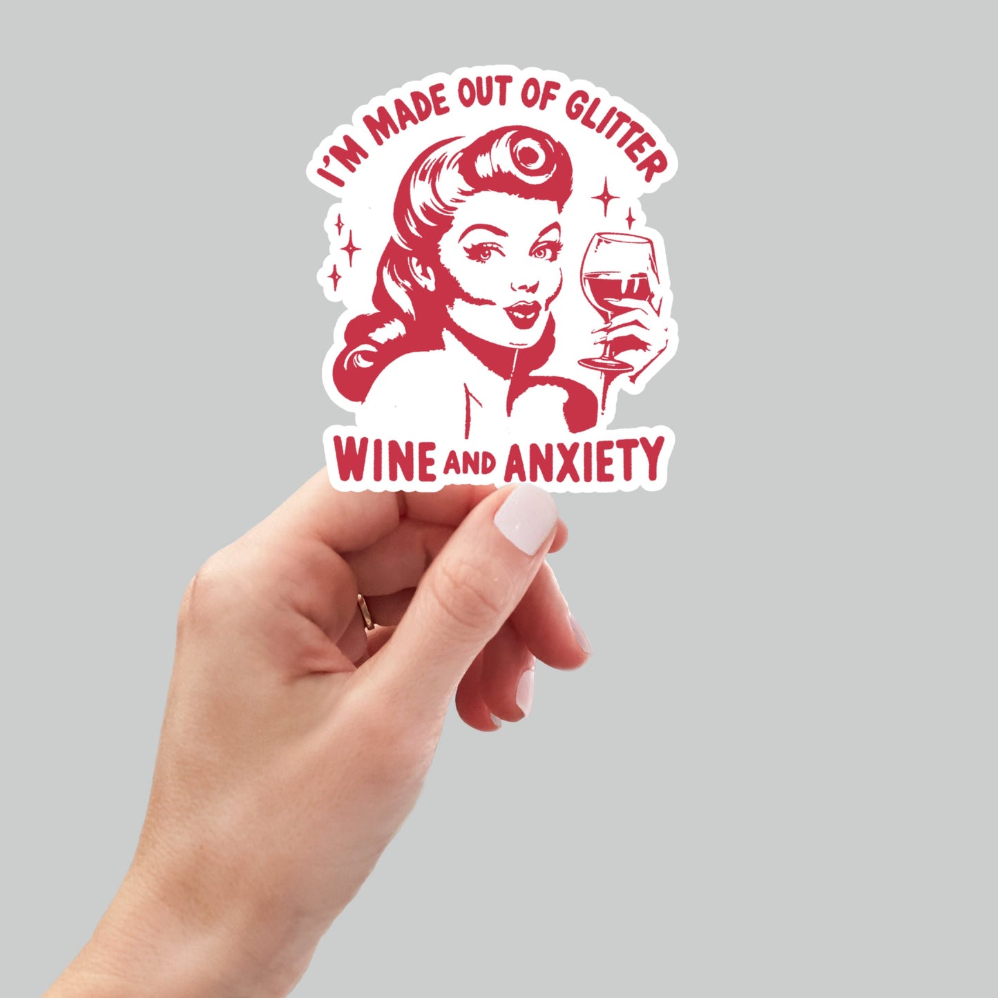 glitter wine anxiety, funny sticker, water bottle stickers, laptop stickers, sarcastic stickers, kindle stickers, sarcasm stickers