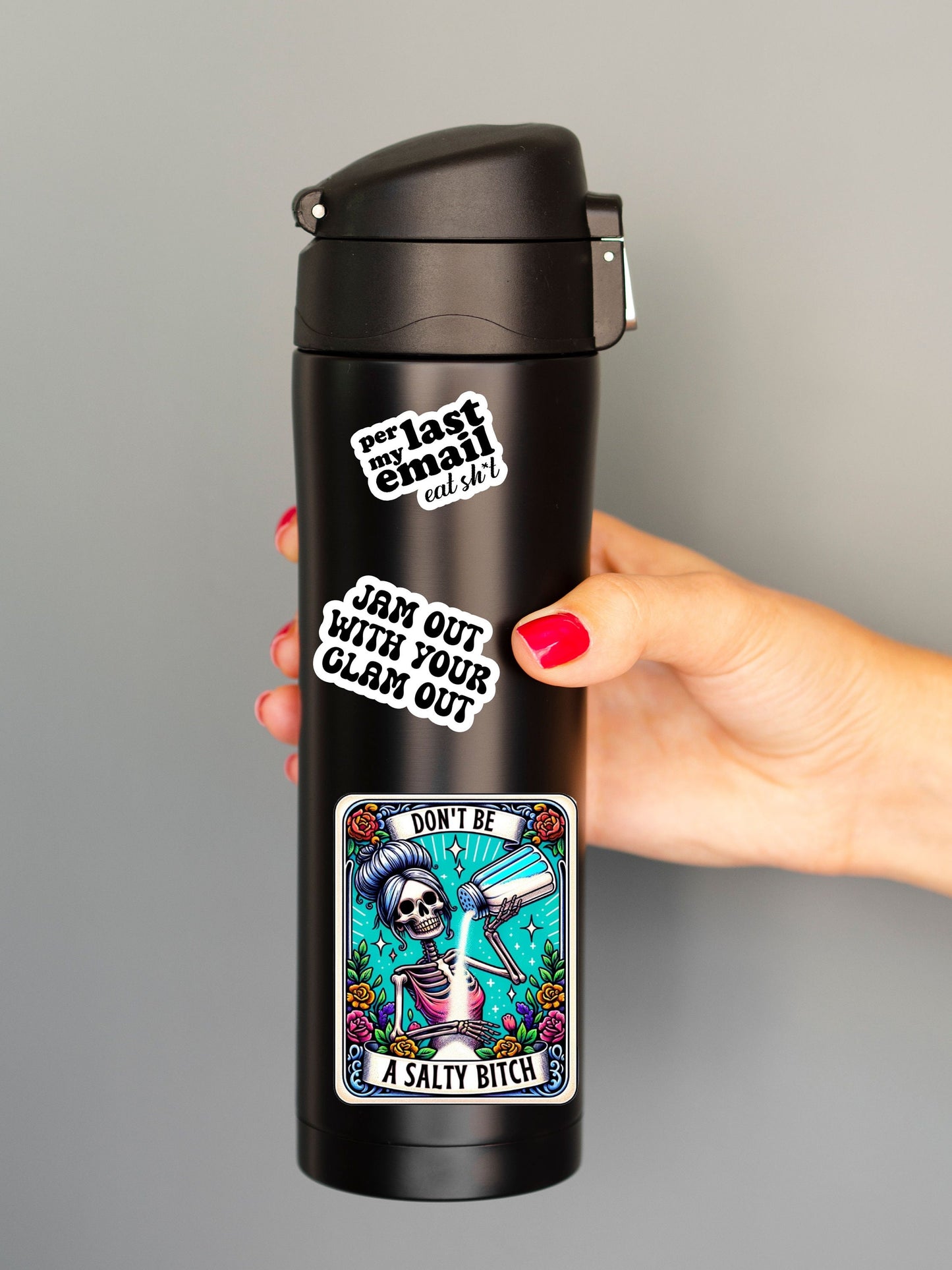 salty b*tch skeleton tarot, book laptop decals, water bottle stickers, funny stickers, book stickers, planner stickers, kindle stickers