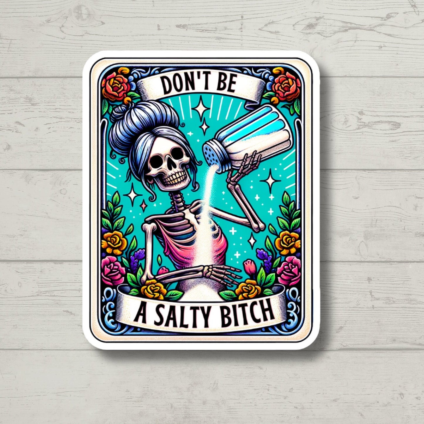 salty b*tch skeleton tarot, book laptop decals, water bottle stickers, funny stickers, book stickers, planner stickers, kindle stickers