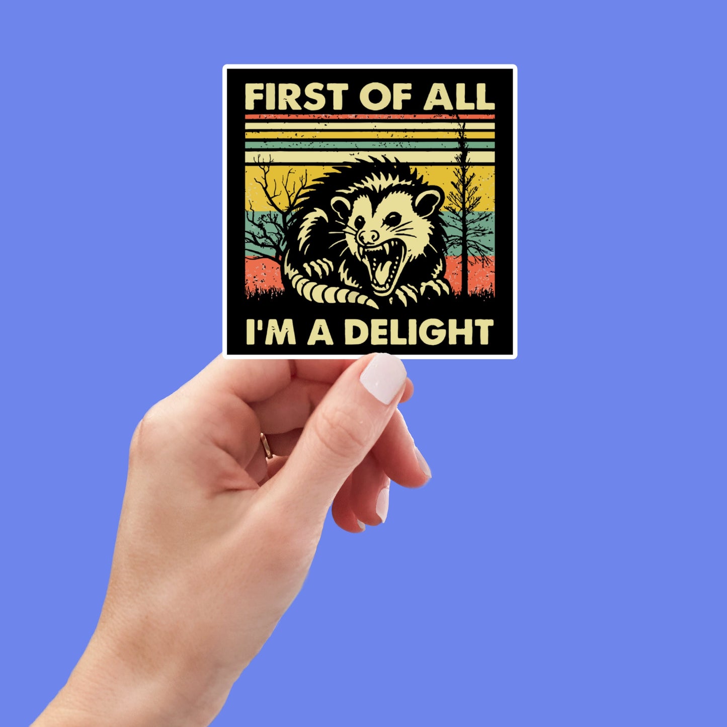 First of All I'm a Delight, Funny Oppossum, Sticker for Laptop, water bottle sticker, kindle stickers, sarcastic sticker, funny stickers