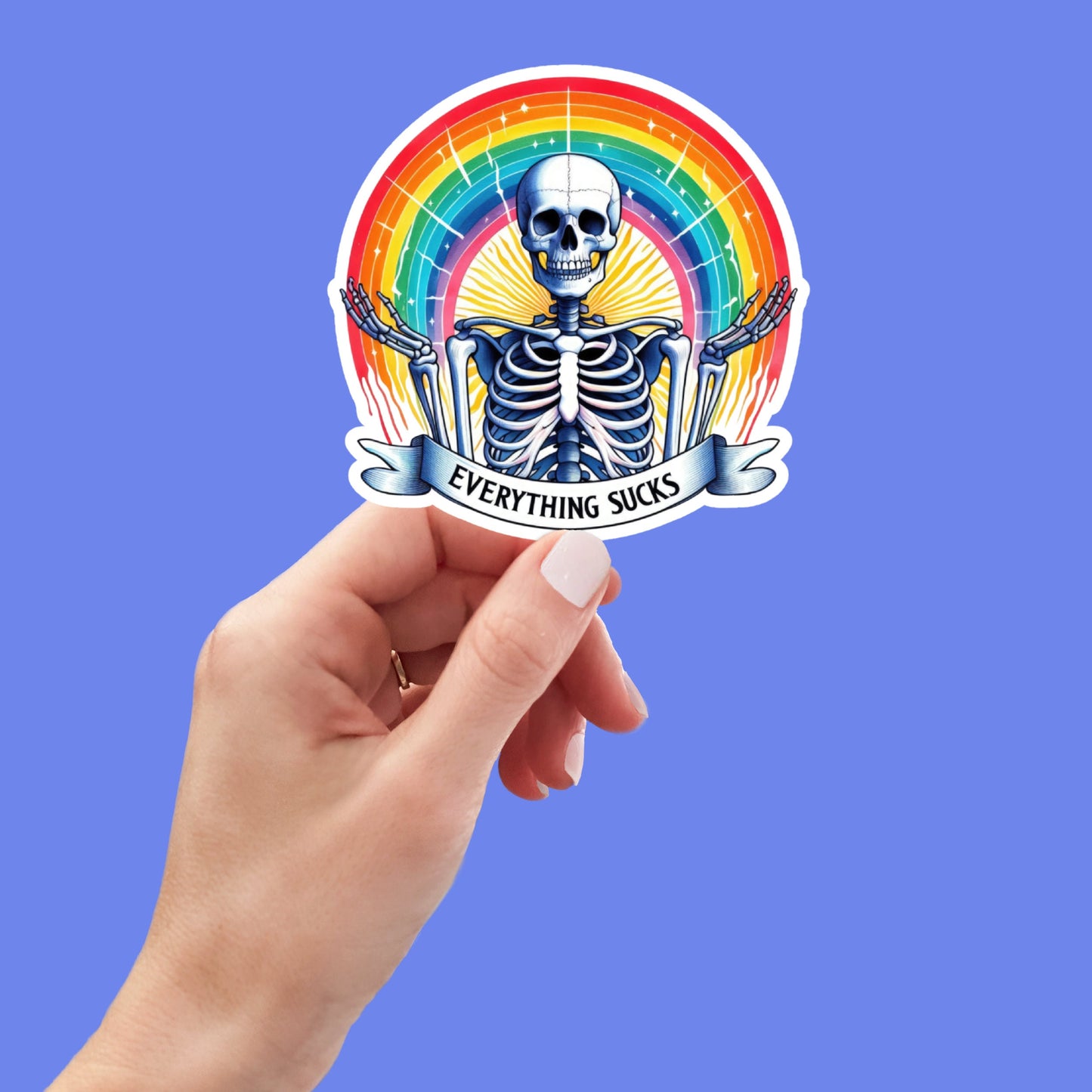 Everything Sucks, Funny Skeleton, Sticker for Laptop, water bottle sticker, kindle stickers, sarcastic sticker, funny stickers