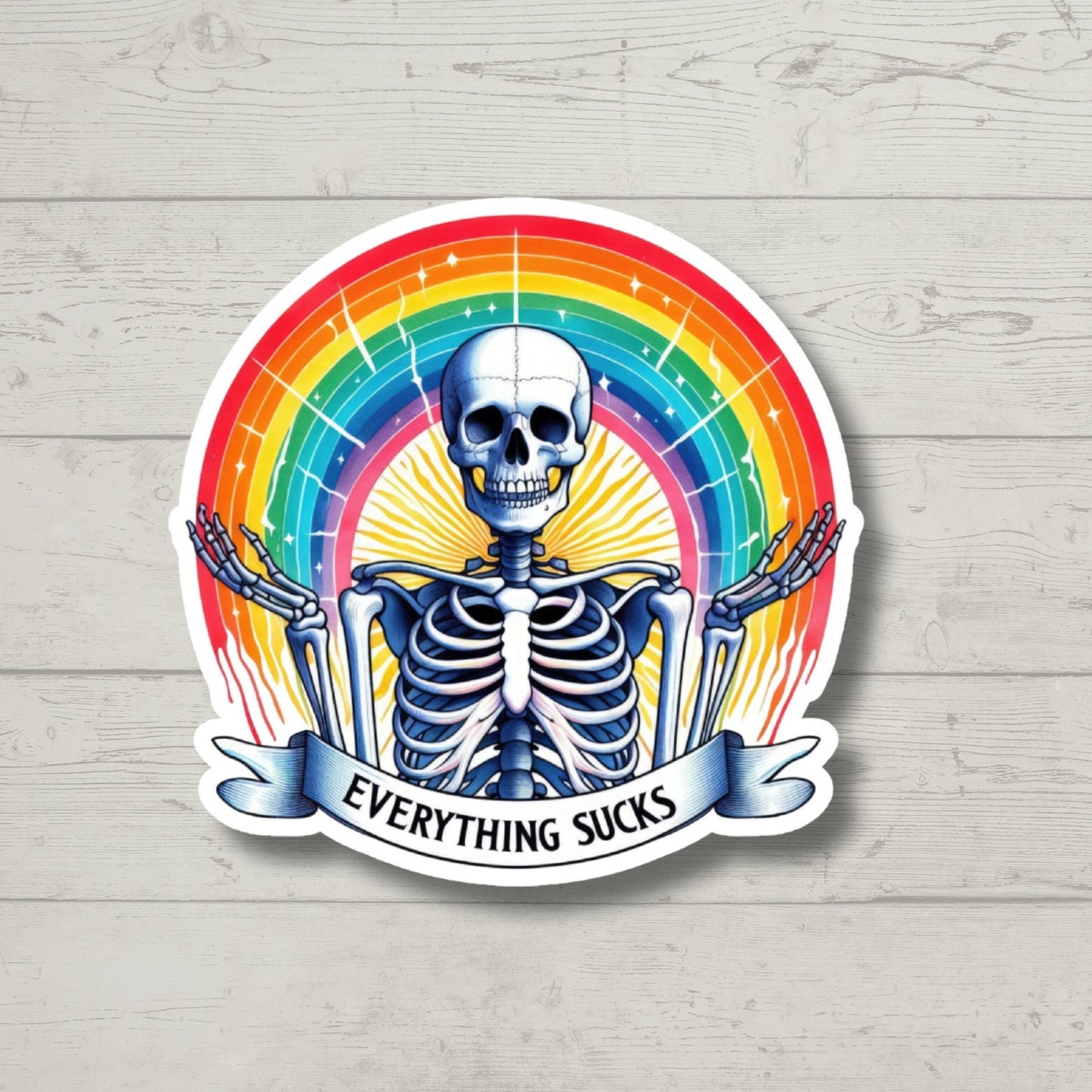 Everything Sucks, Funny Skeleton, Sticker for Laptop, water bottle sticker, kindle stickers, sarcastic sticker, funny stickers