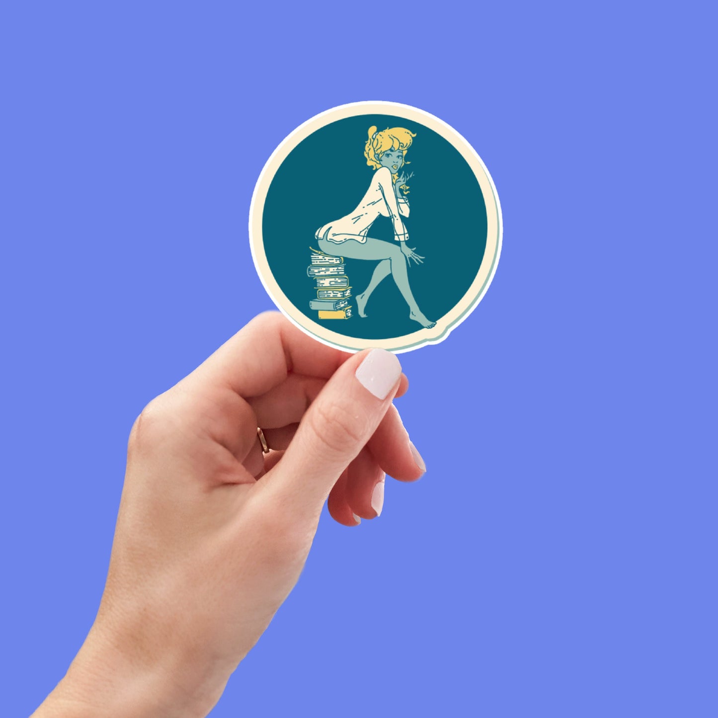 girl on books Sticker, book laptop decals, water bottle stickers, funny stickers, book stickers, planner stickers