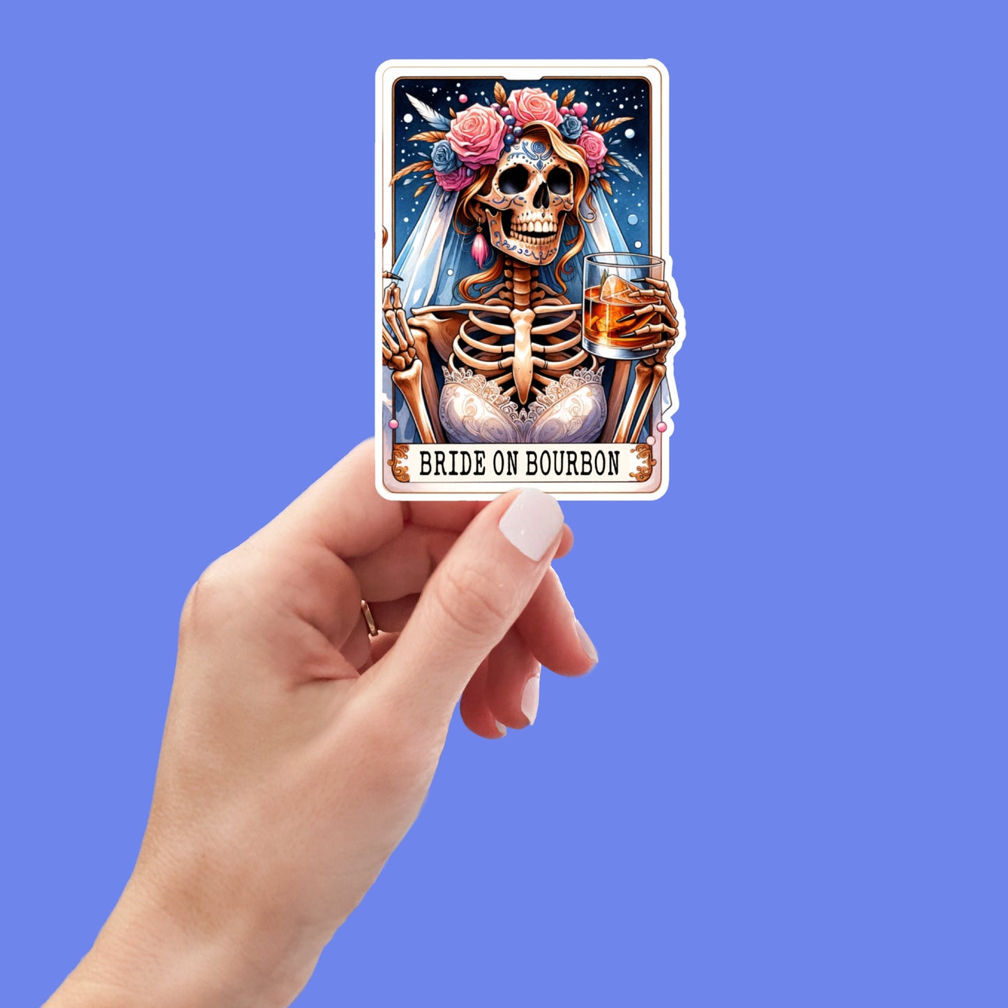 the bride of bourbon tarot card, funny stickers, water bottle stickers, laptop stickers, sarcastic stickers, kindle stickers, snarky