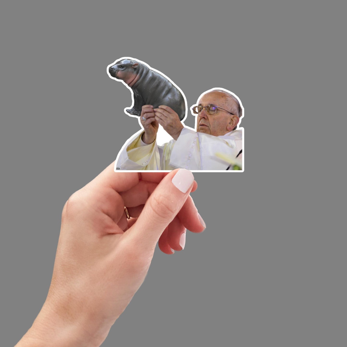 Moo Deng Pope Vinyl Sticker | Funny Waterproof Sticker for Laptop, Sarcastic Snarky Gift for Best Friend | Humorous Vinyl Decal
