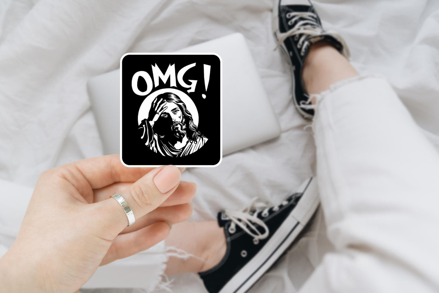 OMG Jesus Vinyl Sticker | Funny Waterproof Sticker for Laptop, Sarcastic Snarky Gift for Best Friend | Humorous Vinyl Decal