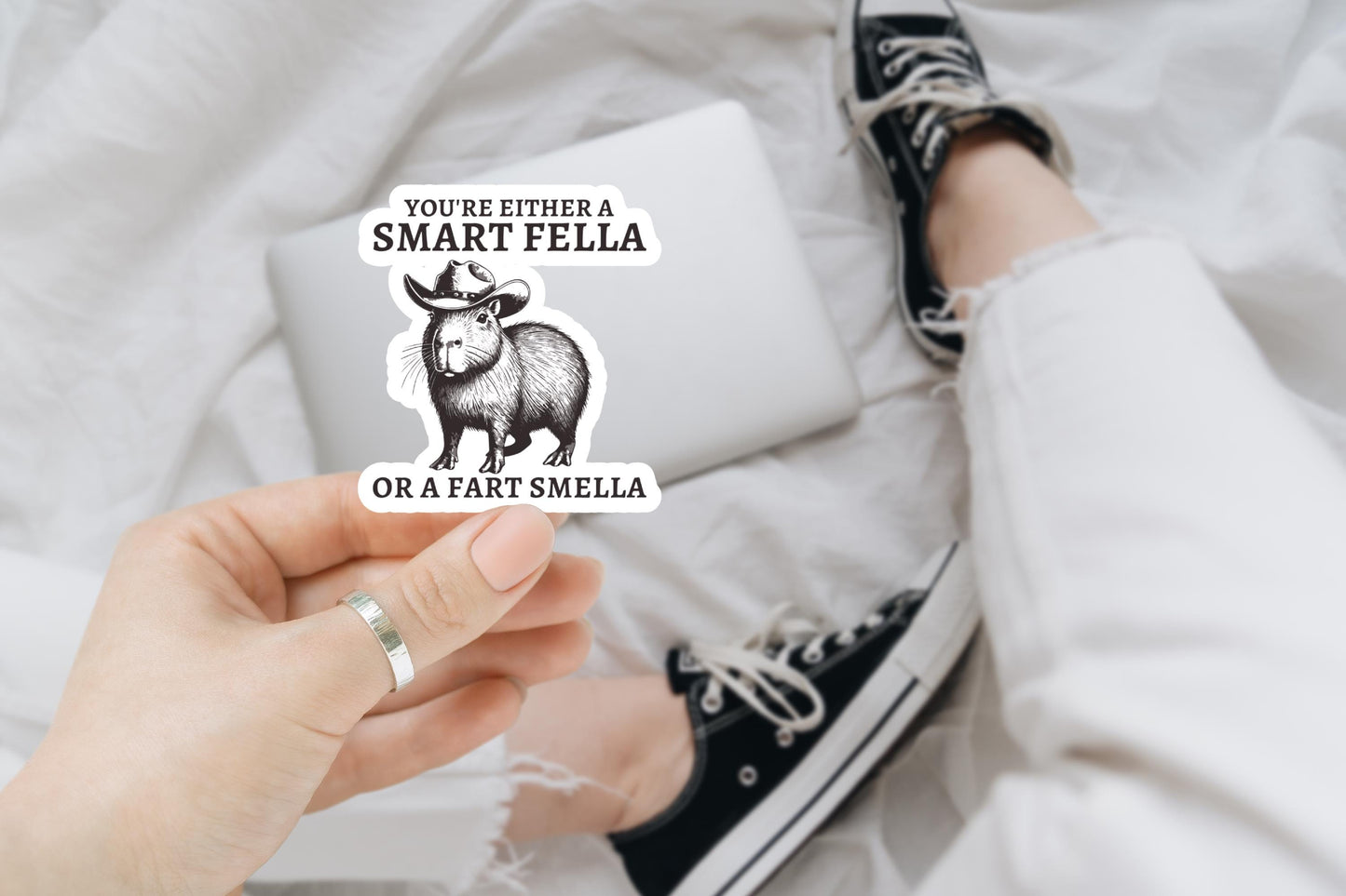 Smart Fella, capybara sticker, Water Bottle Sticker, capybara Decal, Laptop Sticker, Funny Stickers, kindle stickers