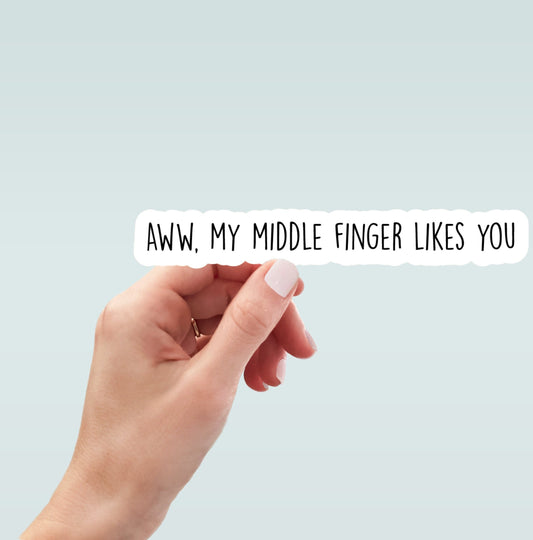 Aww my middle finger likes you sticker, funny sticker, laptop sticker, water bottle sticker, planner sticker, decal