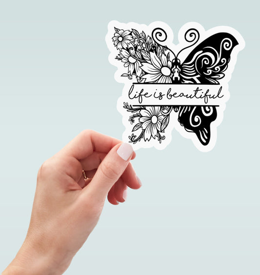 Life is Beautiful floral butterfly sticker, motivational sticker, laptop sticker, water bottle sticker, planner sticker, decals