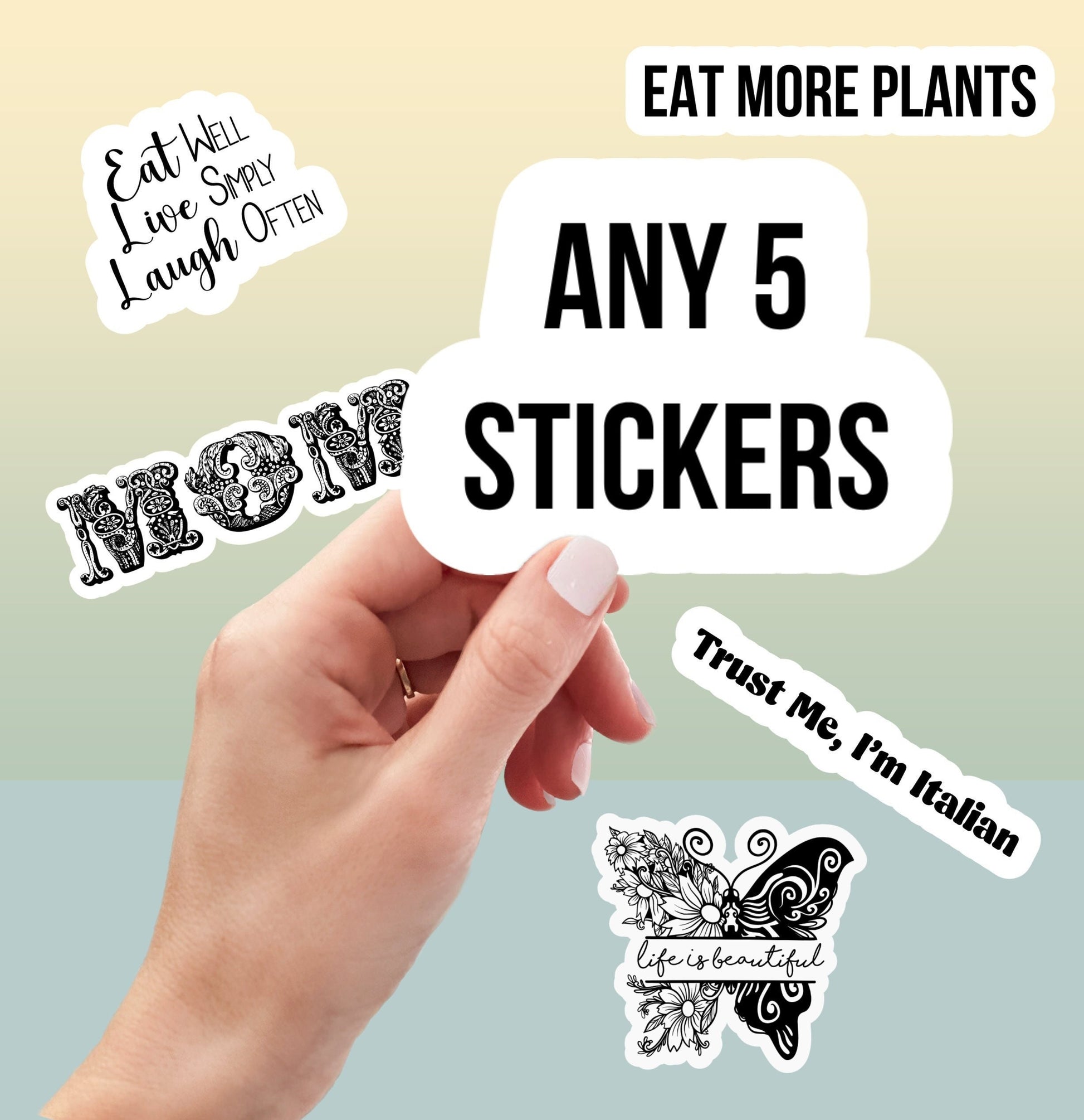 Any 5 Stickers, sticker bundles, vinyl stickers for laptops, water bottles and tumblers, sticker custom pack, choose your own sticker bundle