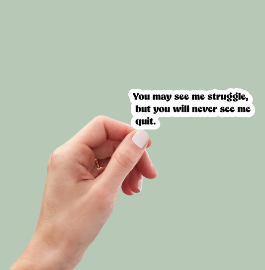 You may see me struggle but you will never see me quit sticker, laptop sticker, water bottle sticker, planner sticker, decal