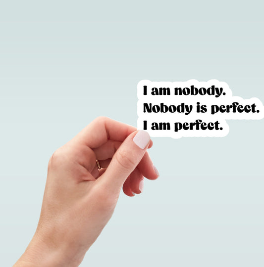 I am nobody, nobody is perfect, I am perfect sticker, laptop sticker, water bottle sticker, decal, funny sticker, planner sticker