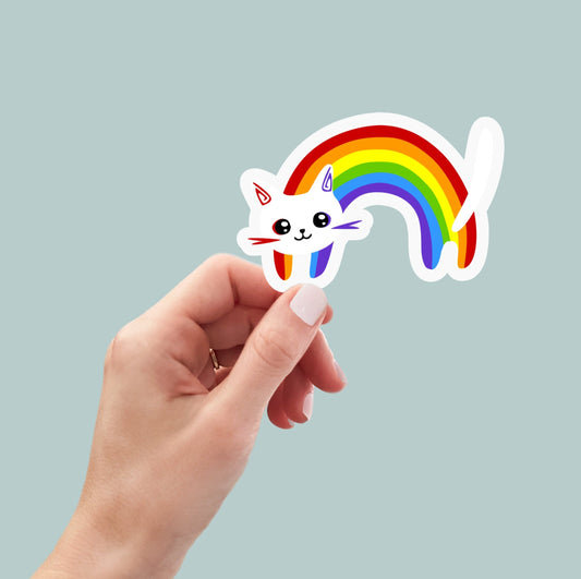 Rainbow cat sticker, pride sticker, laptop sticker, water bottle sticker, cat lover, decals, pride month, pride sticker, pride stickers