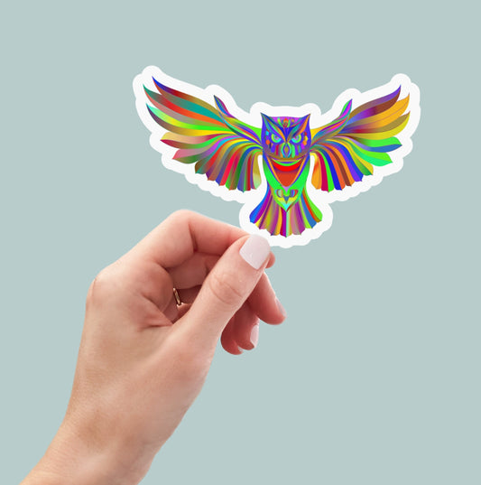 Owl rainbow colors sticker, laptop sticker, water bottle sticker, nature sticker, decals