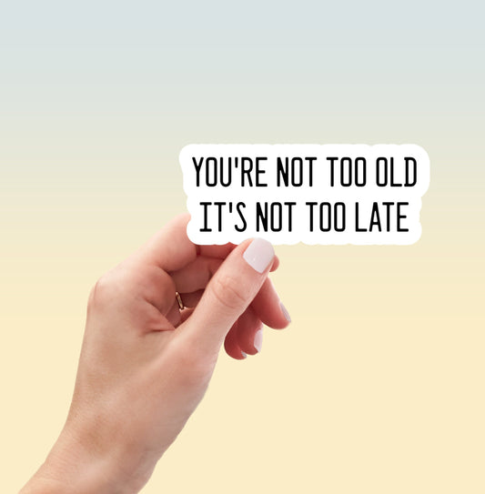 You're Not Too Old It's Not Too Late sticker, motivation laptop sticker, water bottle sticker, planner sticker, decals