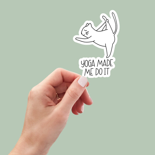 Yoga Made Me Do It pose cat sticker, yoga motivational laptop decals, tumbler stickers, water bottle sticker, cat, yoga