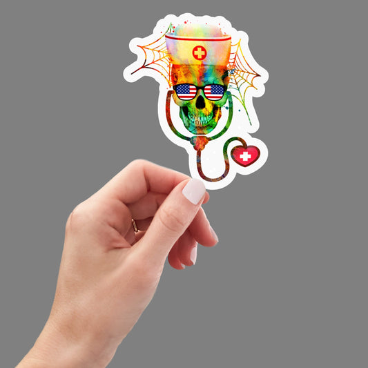 Colorful nurse skull vinyl sticker, nurse sticker, best friend gift, laptop sticker, Nursing Stickers, Nurse Stickers Laptop Decals
