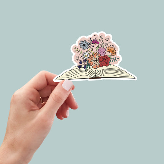 Floral Book Sticker, Open Book Sticker, reading, book laptop decals, water bottle stickers, funny stickers, book stickers, planner stickers