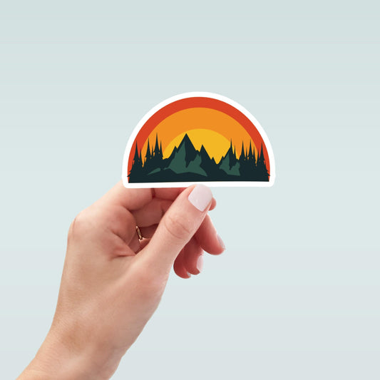 Sunny Mountains stickers, mountain camping laptop decals, camp tumbler stickers, water bottle sticker, water bottle decal, nature sticker