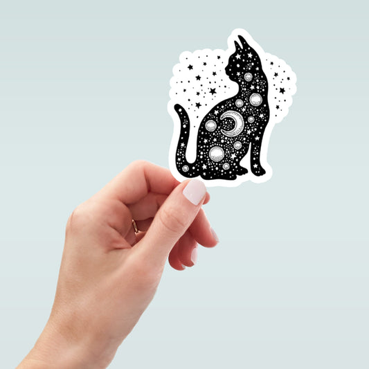 Mystical Black Cat sticker, goth stickers, cat lover stickers, zodiac stickers, tumbler stickers, water bottle sticker, water bottle decal