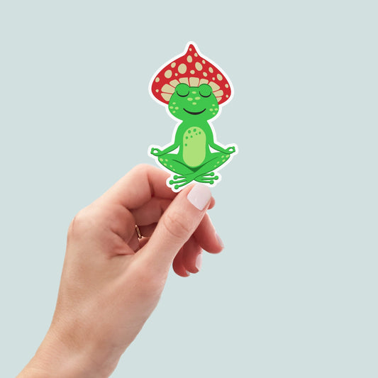 Frog Meditation sticker, yoga motivational laptop decals, tumbler stickers, water bottle sticker, mushroom stickers, frog stickers