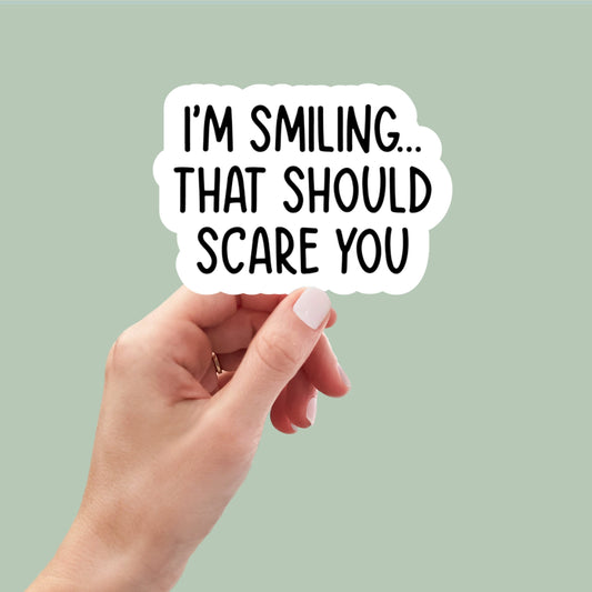 I'm Smiling That Should Scare You sticker, laptop stickers, funny stickers, sarcastic sticker, funny gift, snarky sticker