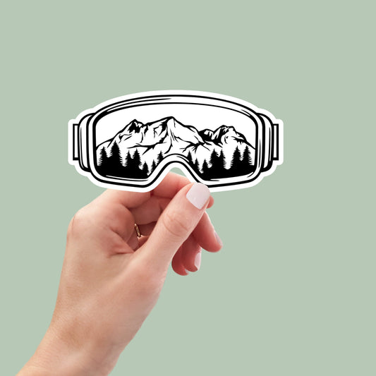skiing mountains goggles sticker, mountains stickers, snowboarding stickers, mountain camping laptop decals, car decals, nature stickers