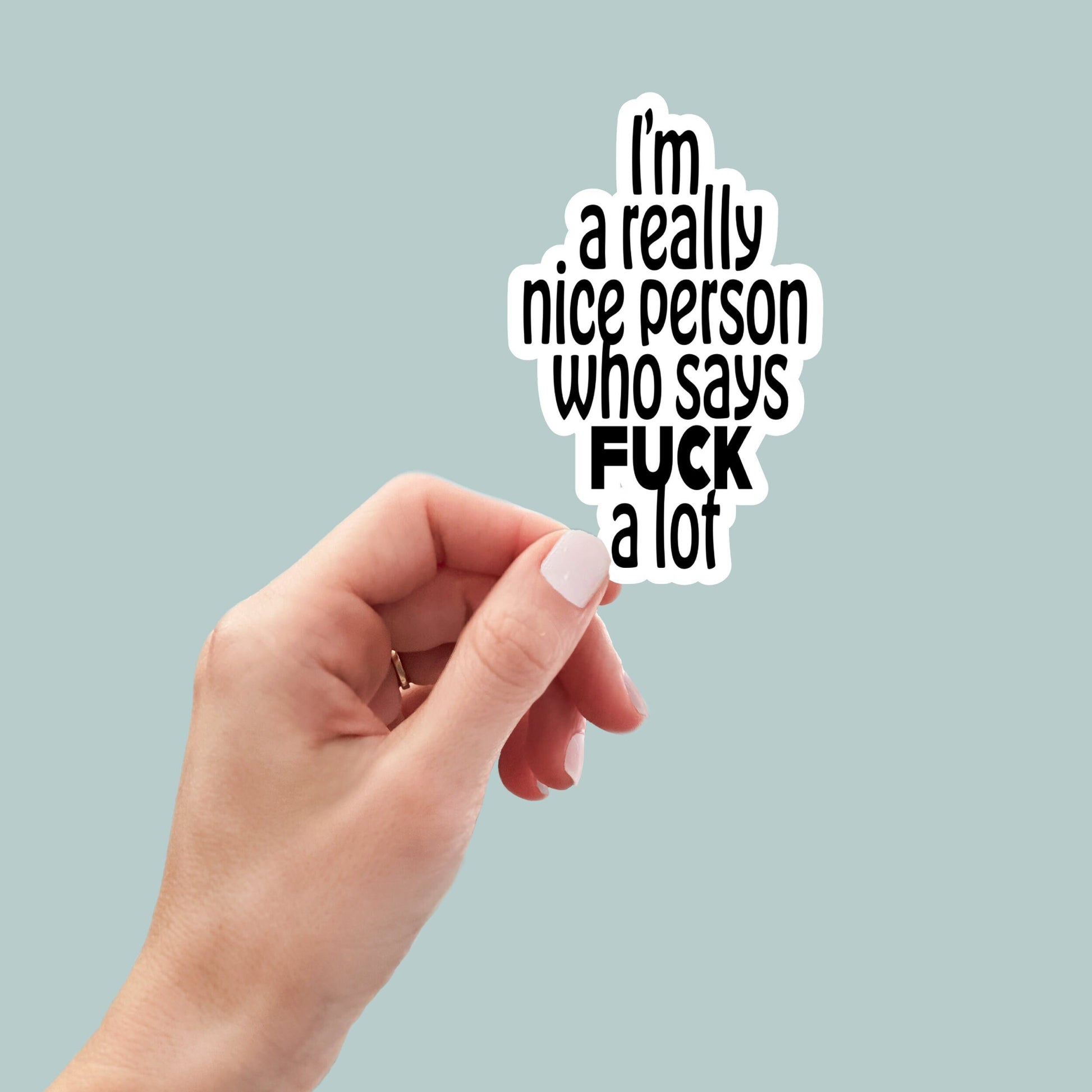 I'm a really nice person who says f*ck a lot sticker, laptop stickers, funny stickers, kindle stickers, funny gift, sarcastic stickers