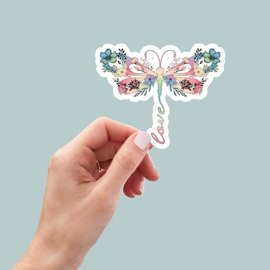 dragonfly love sticker, laptop stickers, water bottle stickers, planner stickers, cute stickers, aesthetic stickers, kindle stickers