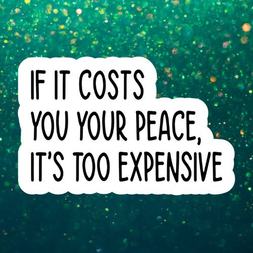 if it costs you your peace it's too expensive sticker, water bottle sticker, laptop sticker, inspirational sticker, decal, kindle stickers