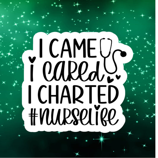 i came i cared i charted sticker, nursing sticker, laptop stickers, funny sticker, best friend gift, funny gift, nurse graduation gift