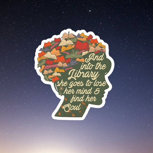 Into The Library Book Inspired Waterproof Vinyl Sticker, book laptop decals, water bottle stickers, funny stickers, bookish stickers