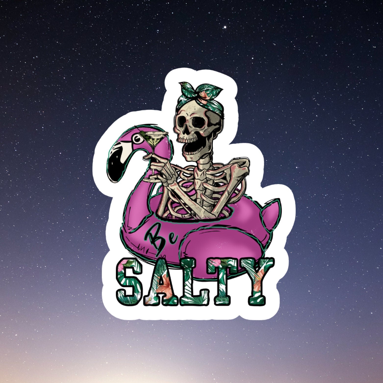 be salty skeleton flamingo waterproof vinyl sticker