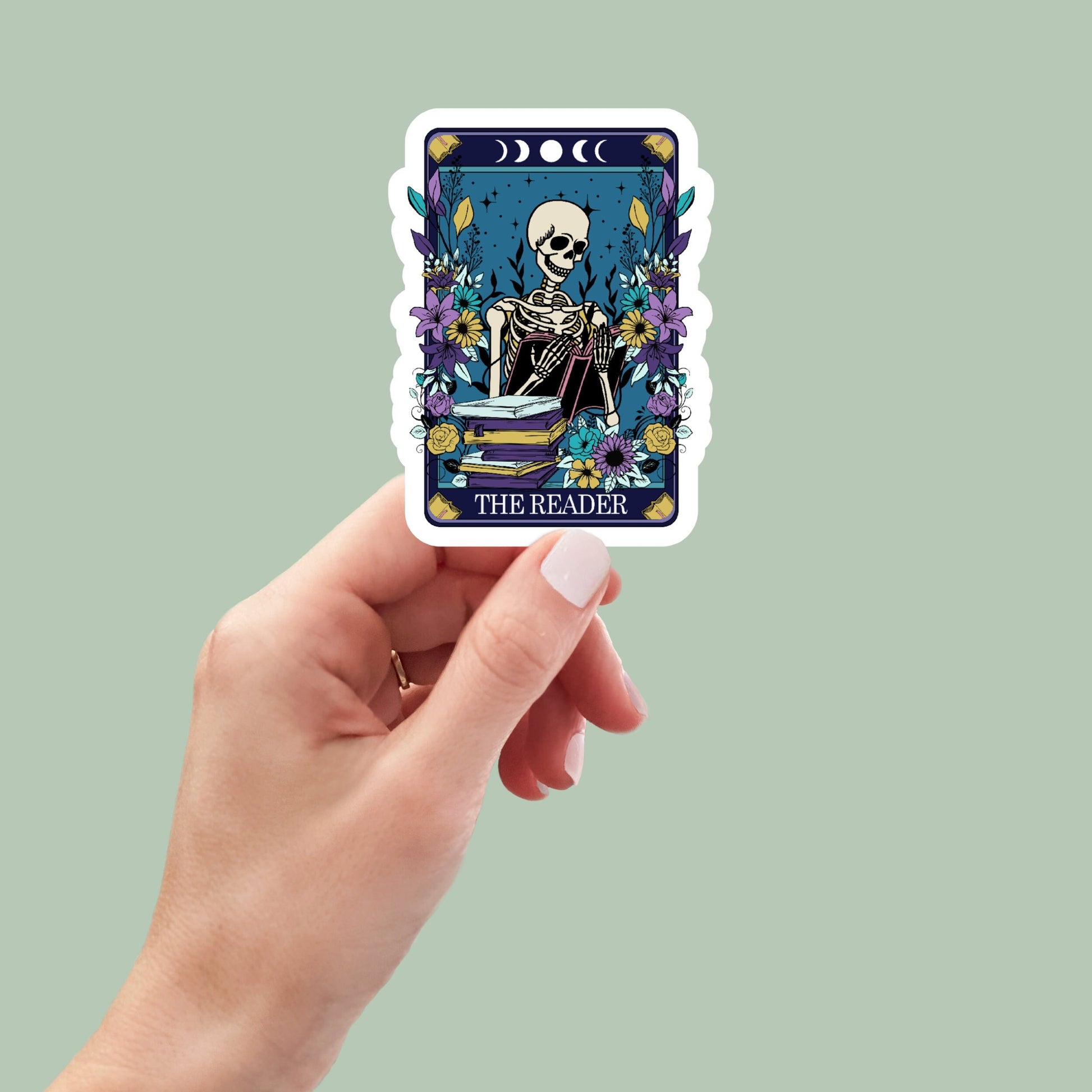 The Reader skeleton tarot, book laptop decals, water bottle stickers, funny stickers, book stickers, planner stickers, kindle stickers