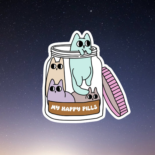 happy pills funny cat sticker, motivational sticker, laptop sticker, water bottle sticker, planner sticker, decals