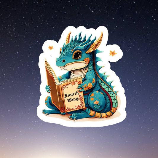 cute dragon reading fourth wing sticker
