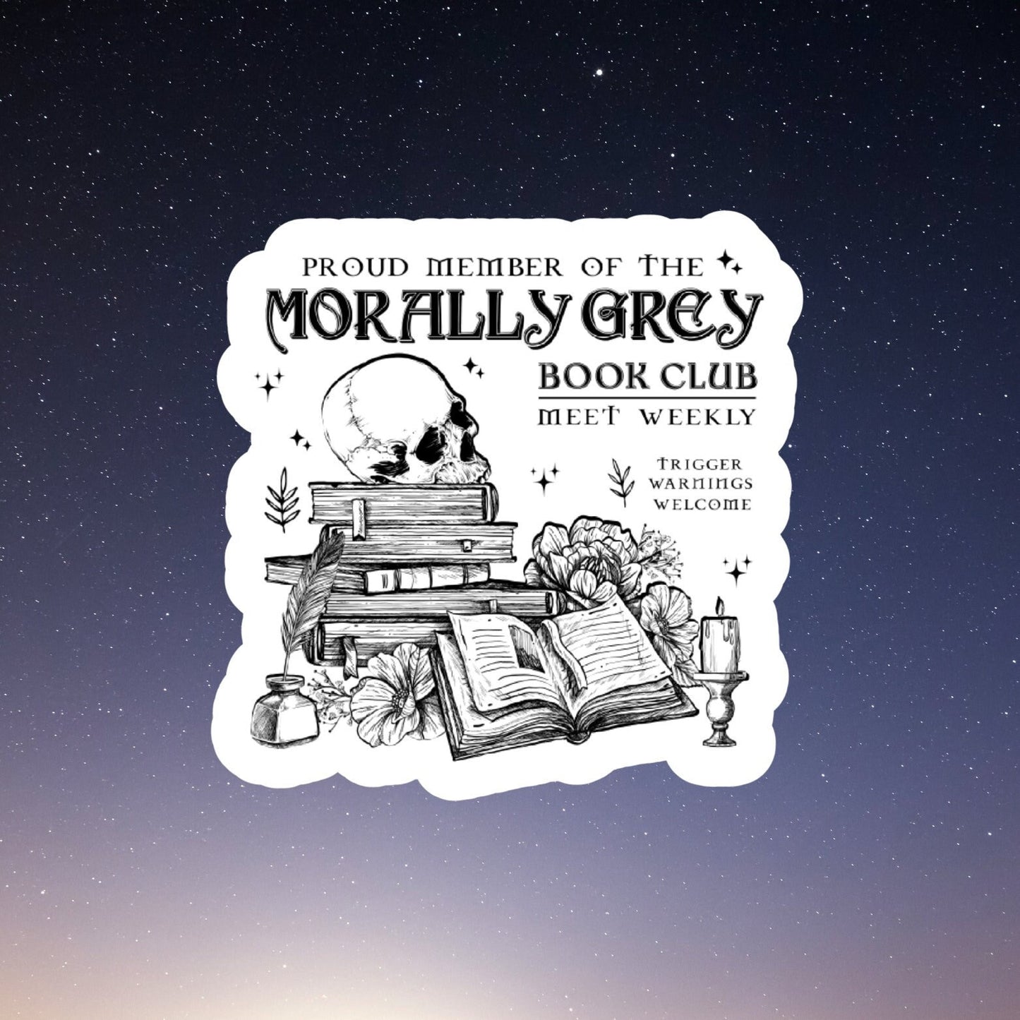 morally grey bookclub vinyl sticker, laptop sticker, funny stickers, smut stickers, kindle sticker, reading, bookish, dark romance