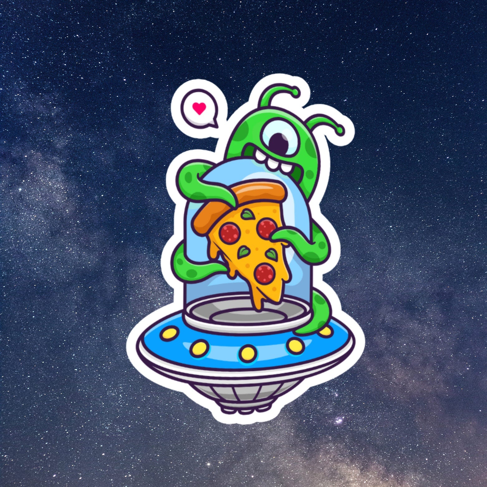 Alien Eating Pizza Sticker, Water Bottle Sticker, Alien Stickers, Laptop Sticker, Funny Stickers, Kindle Stickers, Cute Stickers